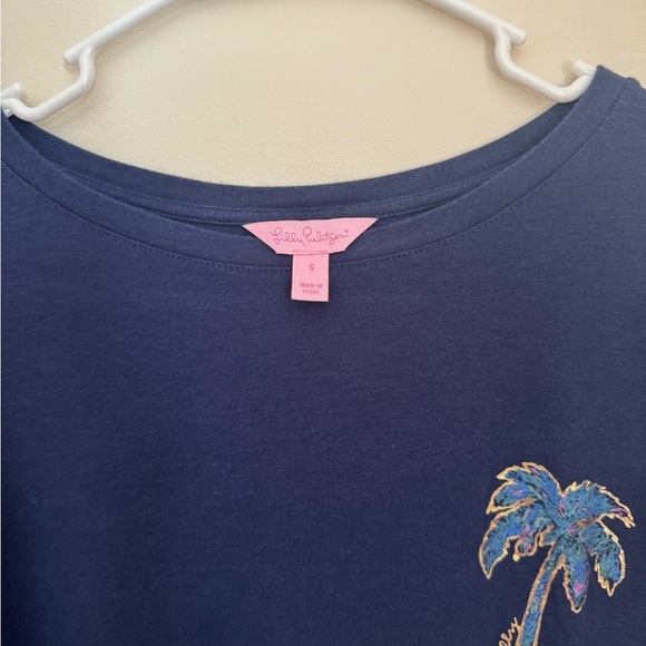 Lilly Pulitzer Women’s Finn Shirt Size Small Navy Palm Tree Long Sleeve - Picture 3 of 5